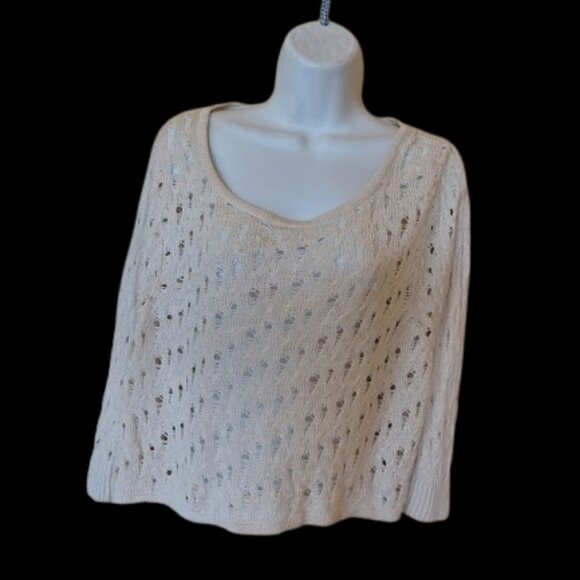 ---  Beige Pointelle Sweater Size Medium - Picture 2 of 6